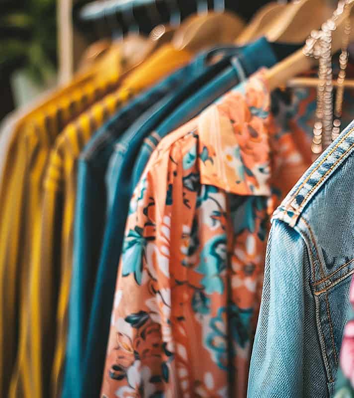Closeup view of clothing rack at a fashion boutique in Longboat Key