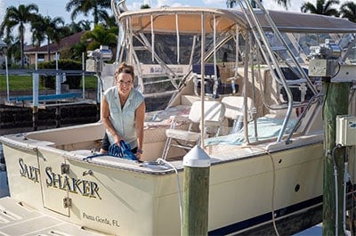 Josie Cline, MBA, Realtor, preparing to look at properties from the water on the Salt Shaker