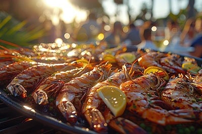 Platter of fresh seafood at an outdoor seafood festival