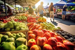 Rows of local produce at the farmers market
