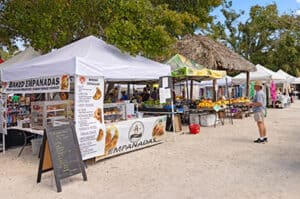 Various booths at the farmers market